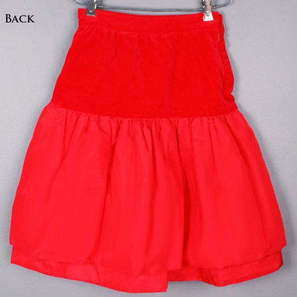 Vintage Designer WHITE HOUSE Red Silk Velvet Skirt - Picture 2 of 5